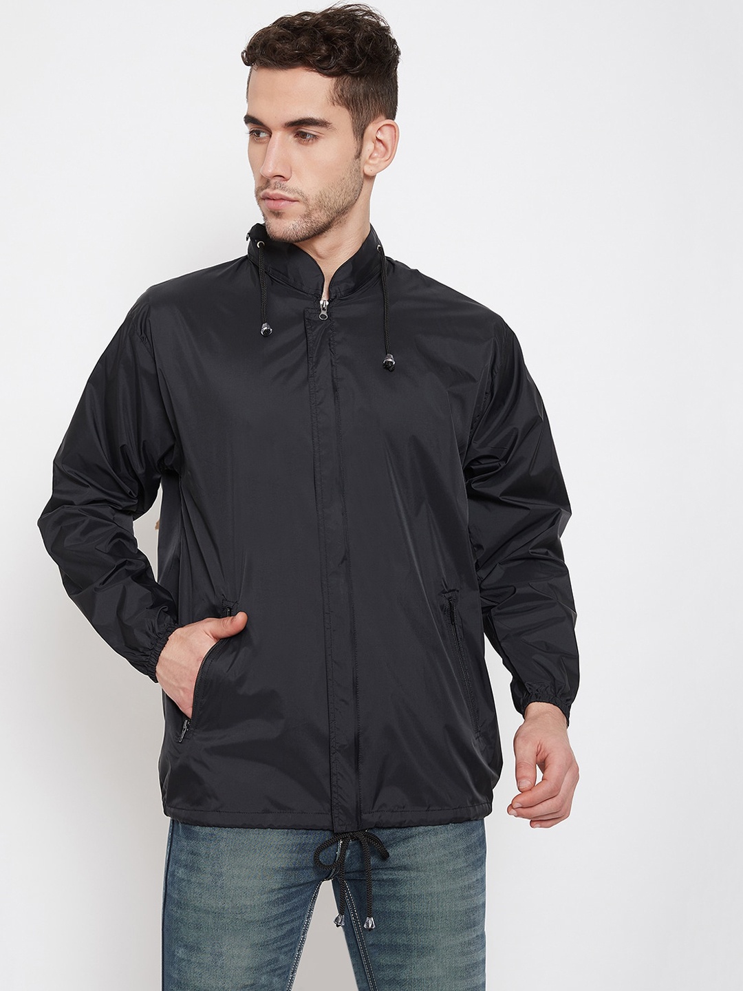 

Okane Men Black Windcheater and Water Resistant Bomber Jacket