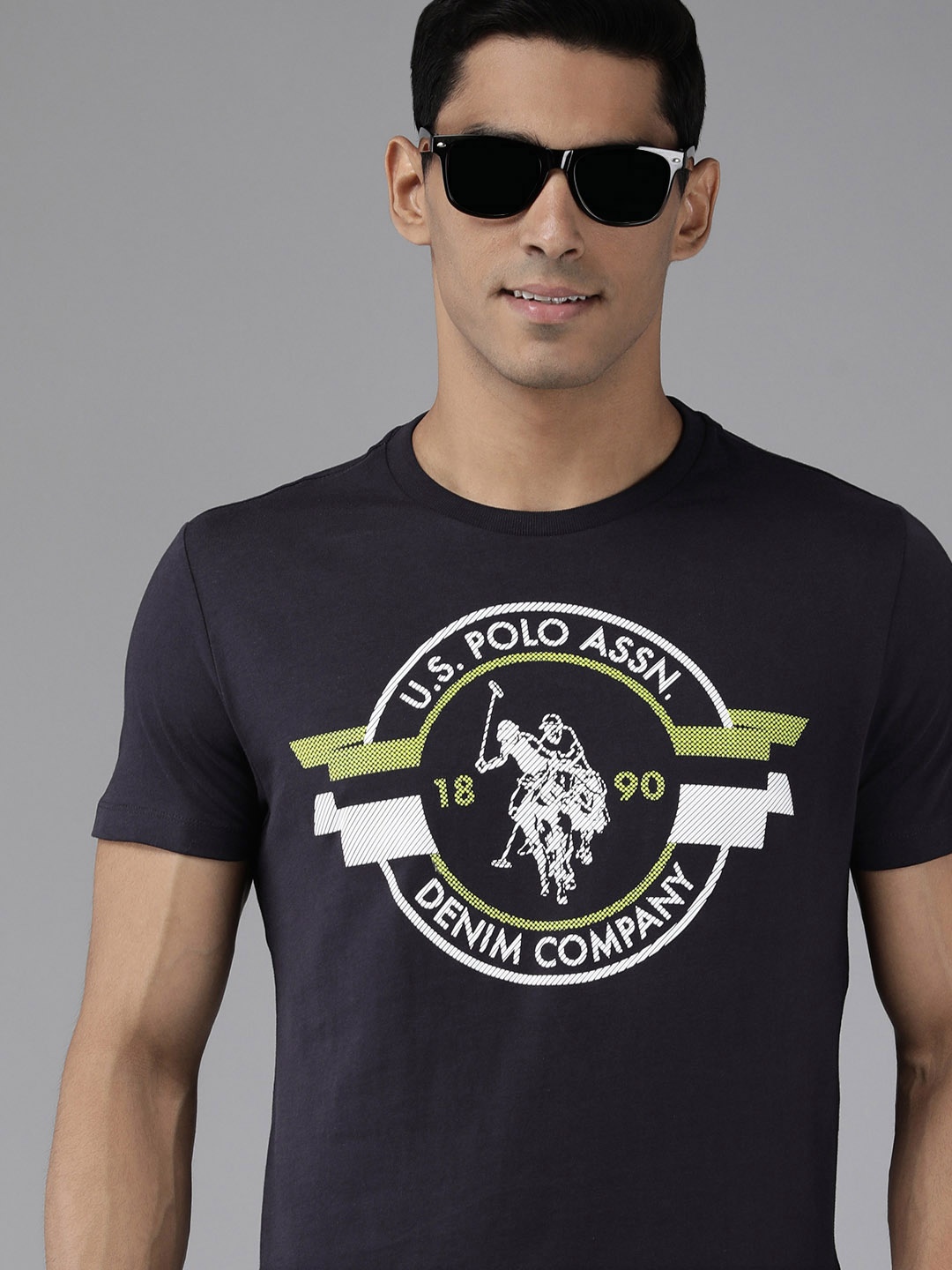 

U S Polo Assn Denim Co Men Navy Blue Typography Printed Slim Fit T-shirt
