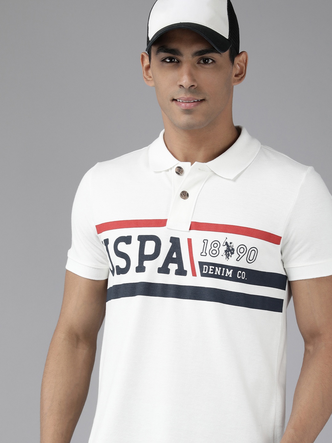 

U S Polo Assn Denim Co Men White Typography Printed Slim Fit T-shirt