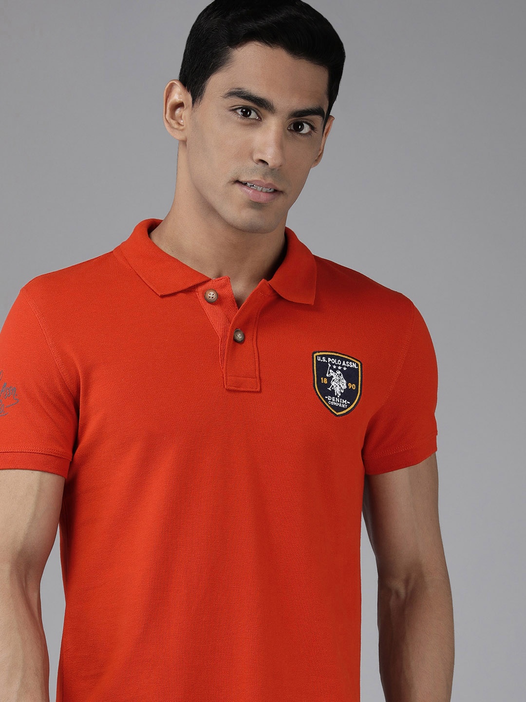 

U S Polo Assn Denim Co Men Rust Orange Polo Collar Slim Fit T-shirt