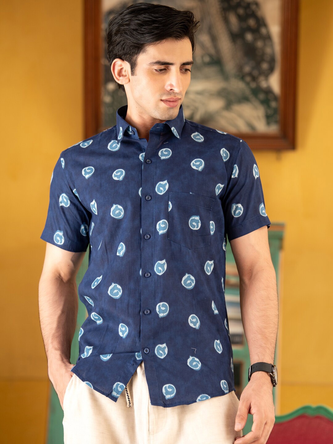 

Tistabene Men Navy Blue Comfort Printed Casual Shirt