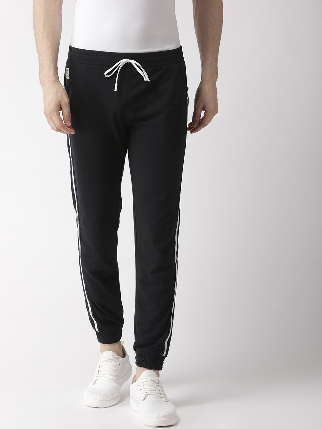 

Hubberholme Men Navy Blue & White Side Striped Slim Fit Joggers