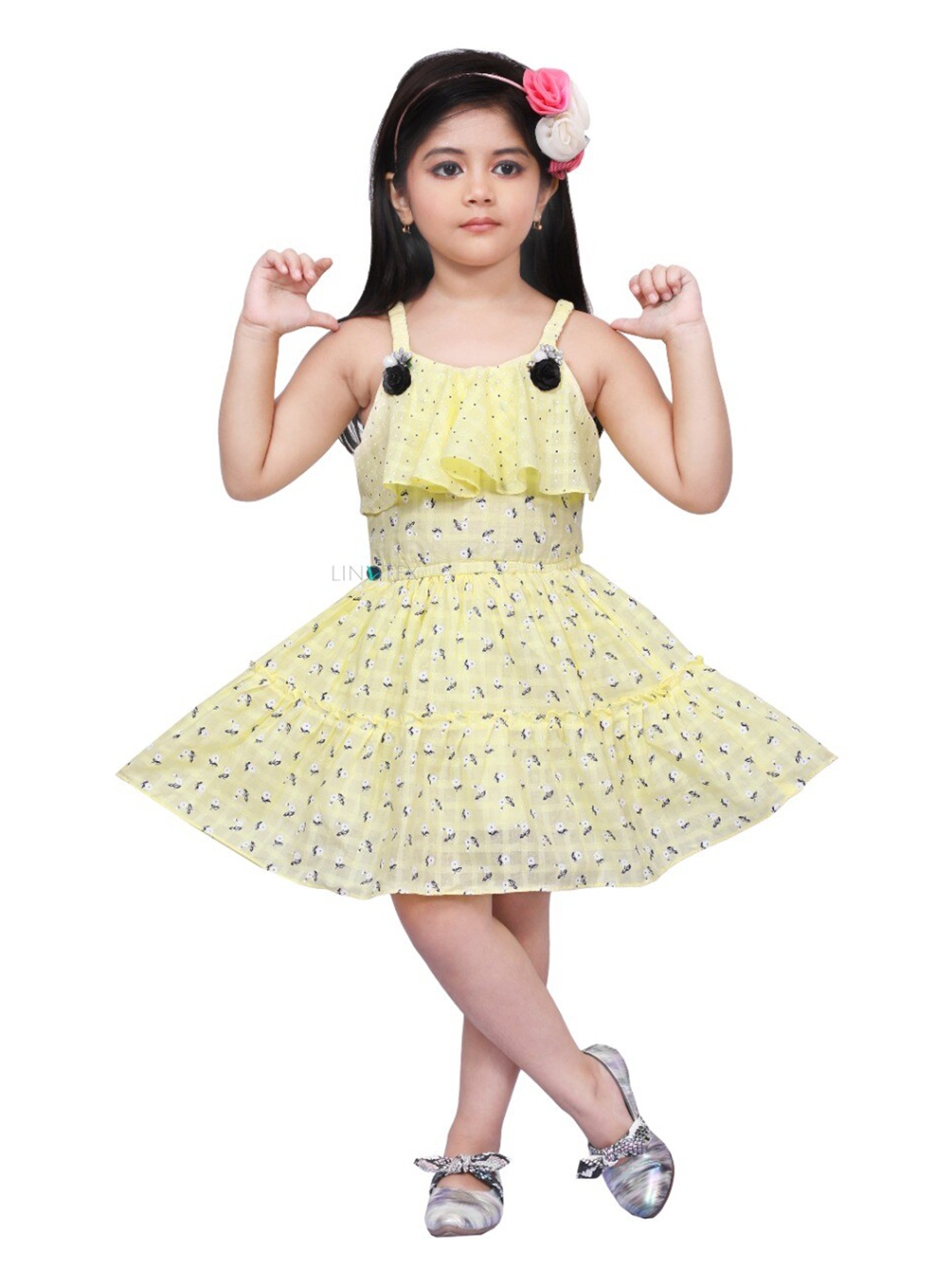 

LINOTEX Girls Yellow Floral Fit and Flare Dress
