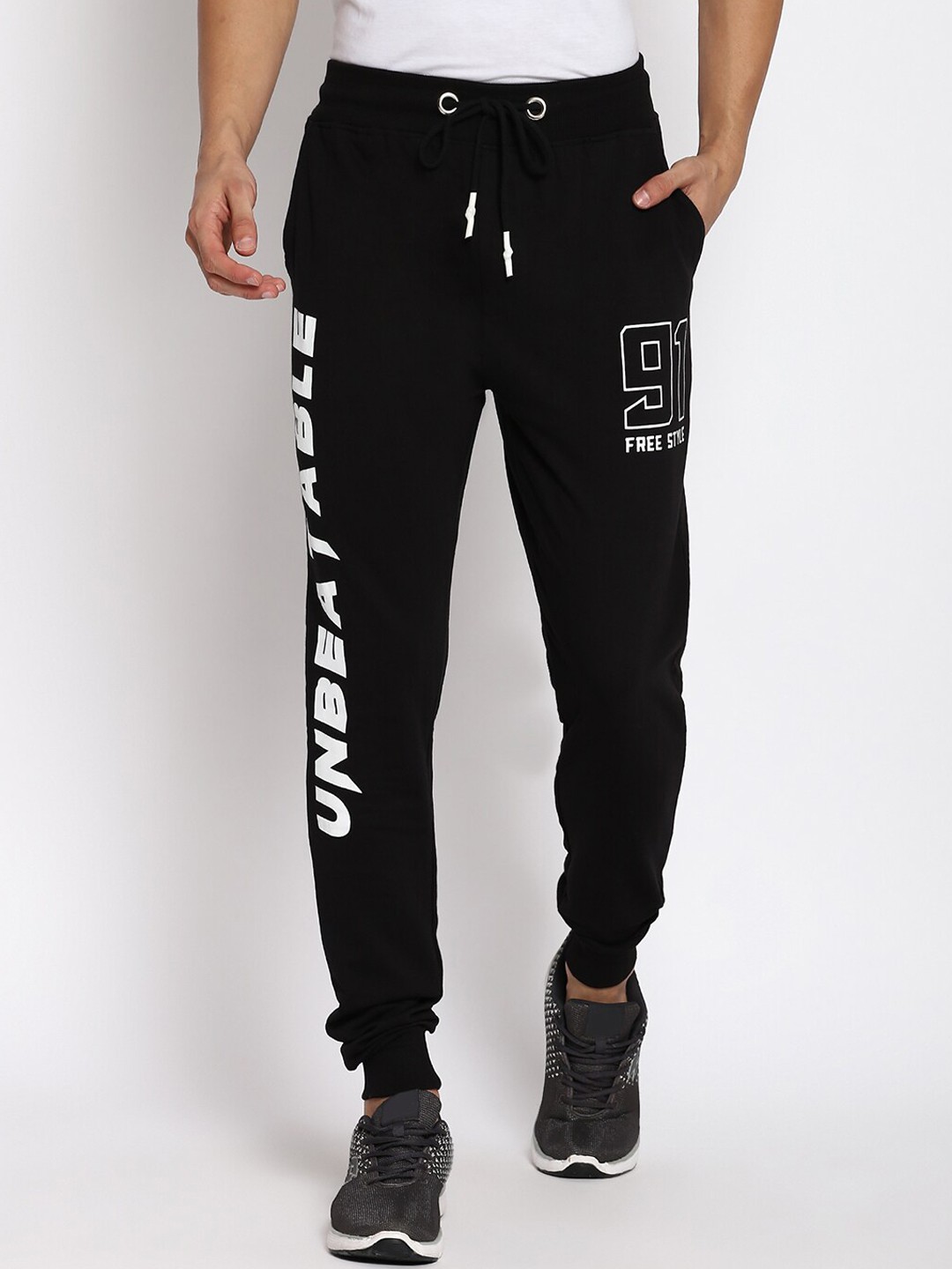

abof Men Black Printed Joggers Trousers
