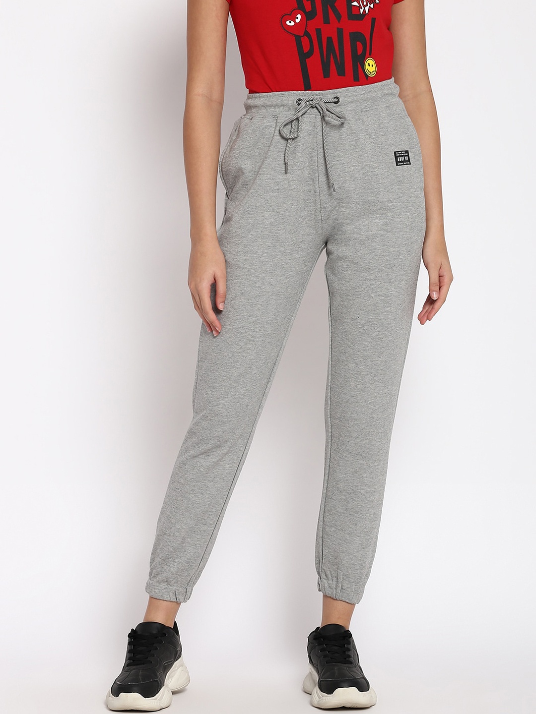 

abof Women Grey Solid Pure Cotton Joggers