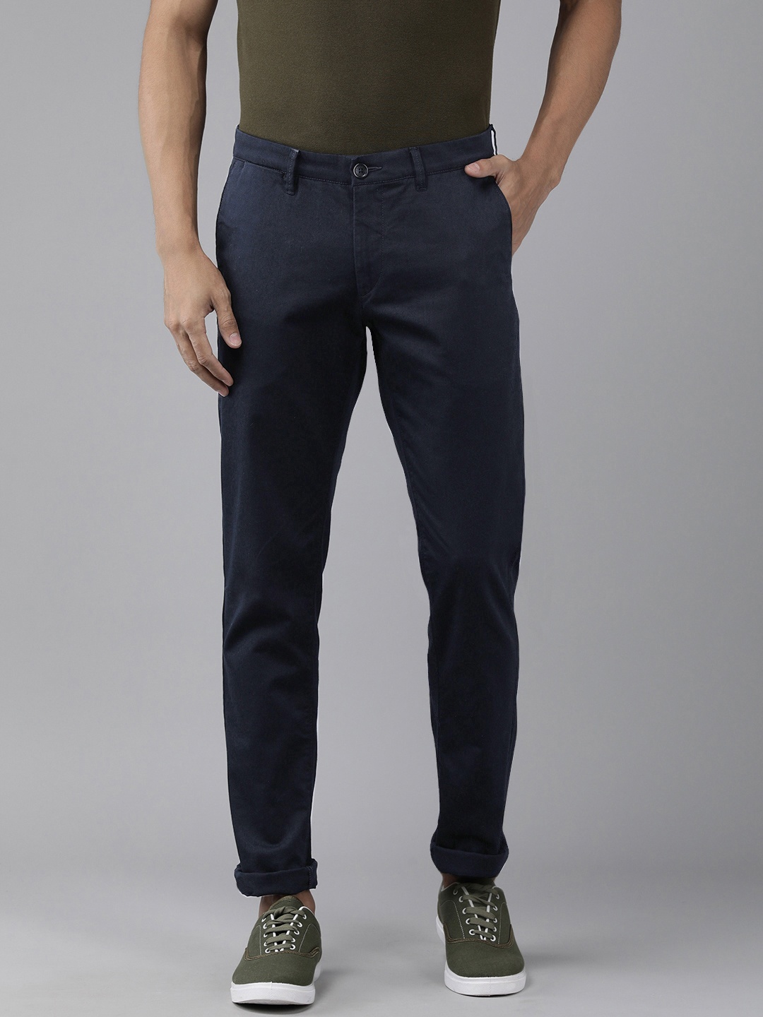 

U S Polo Assn Men Navy Blue Slim Fit Corduroy Regular Trousers