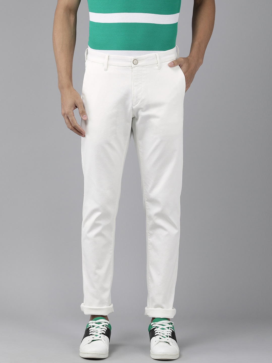 

U S Polo Assn Men White Textured Slim Fit Trousers