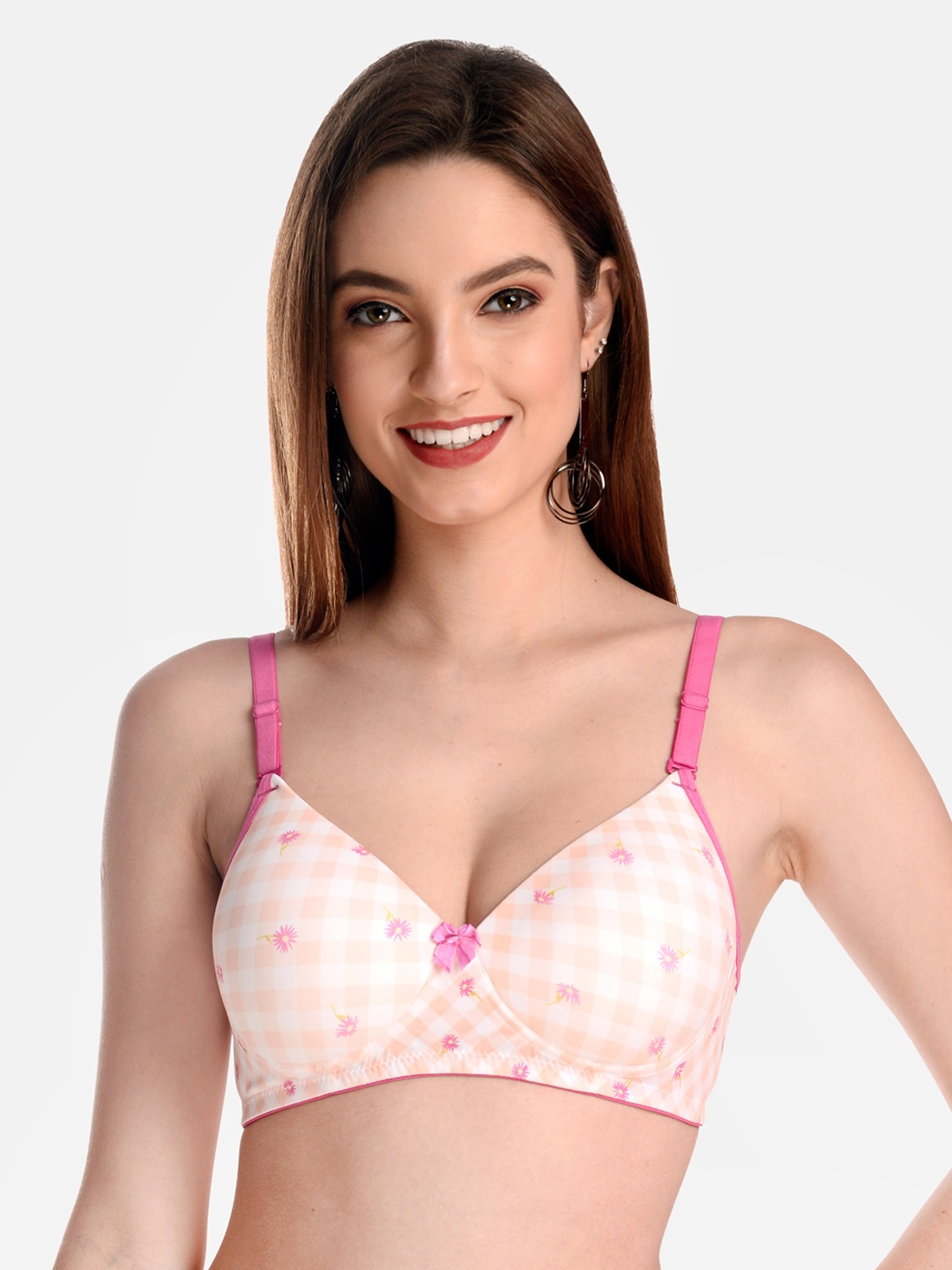 

LOTUSLEAF Pink & White Floral Bra Lightly Padded