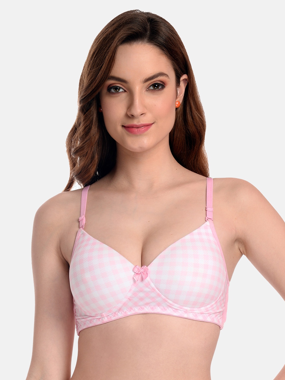 

LOTUSLEAF Pink & White Lightly Padded Bra