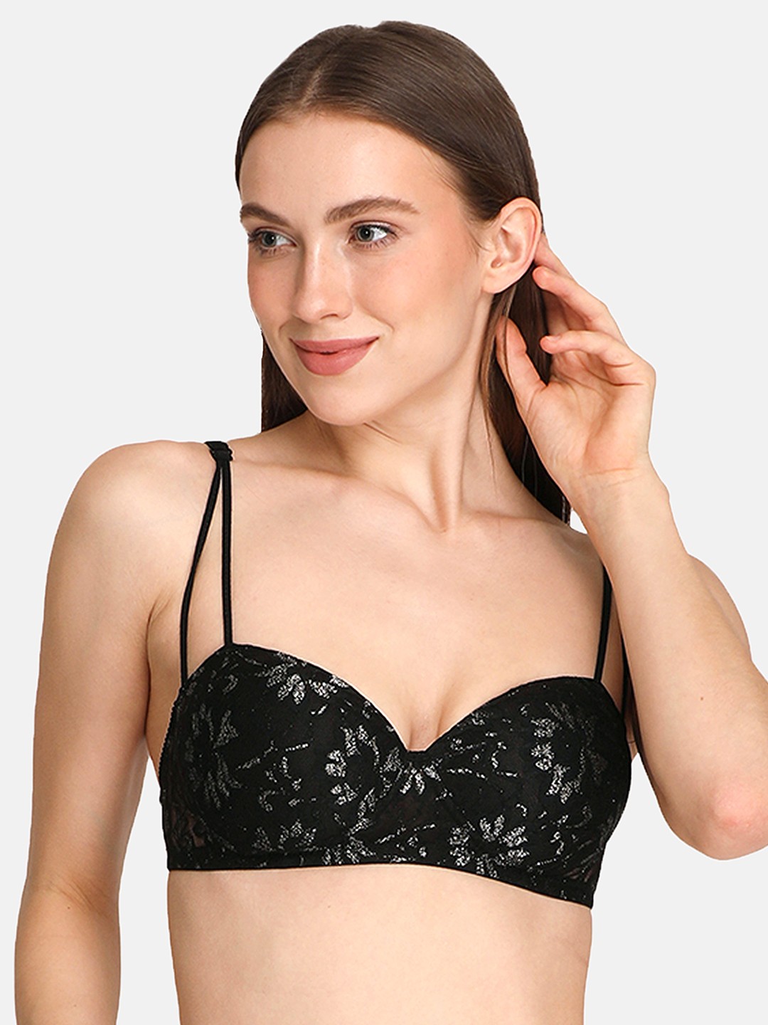 

LOTUSLEAF Black Floral Bra Lightly Padded