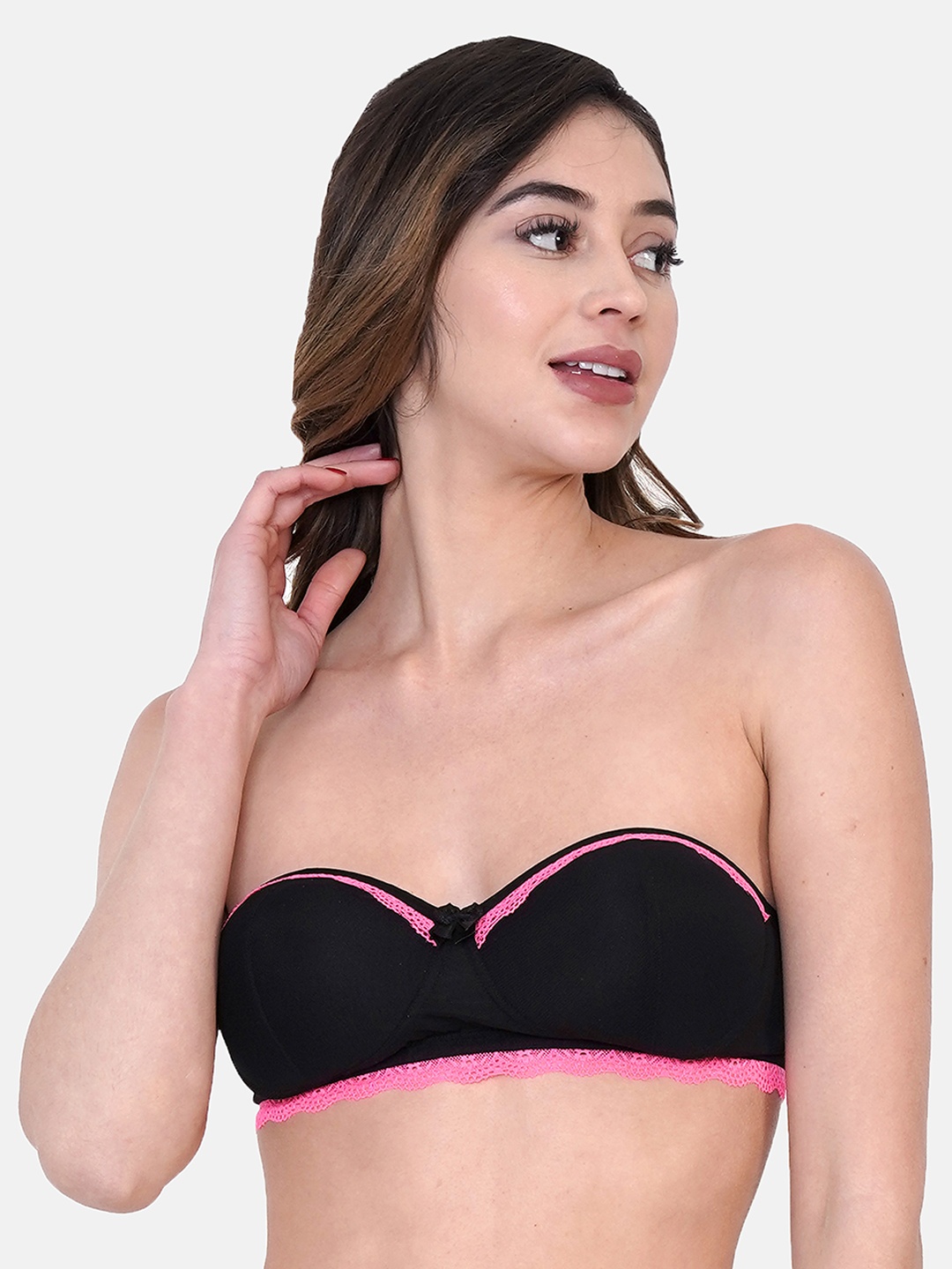 

LOTUSLEAF Black & Pink Bandeau Bra Lightly Padded