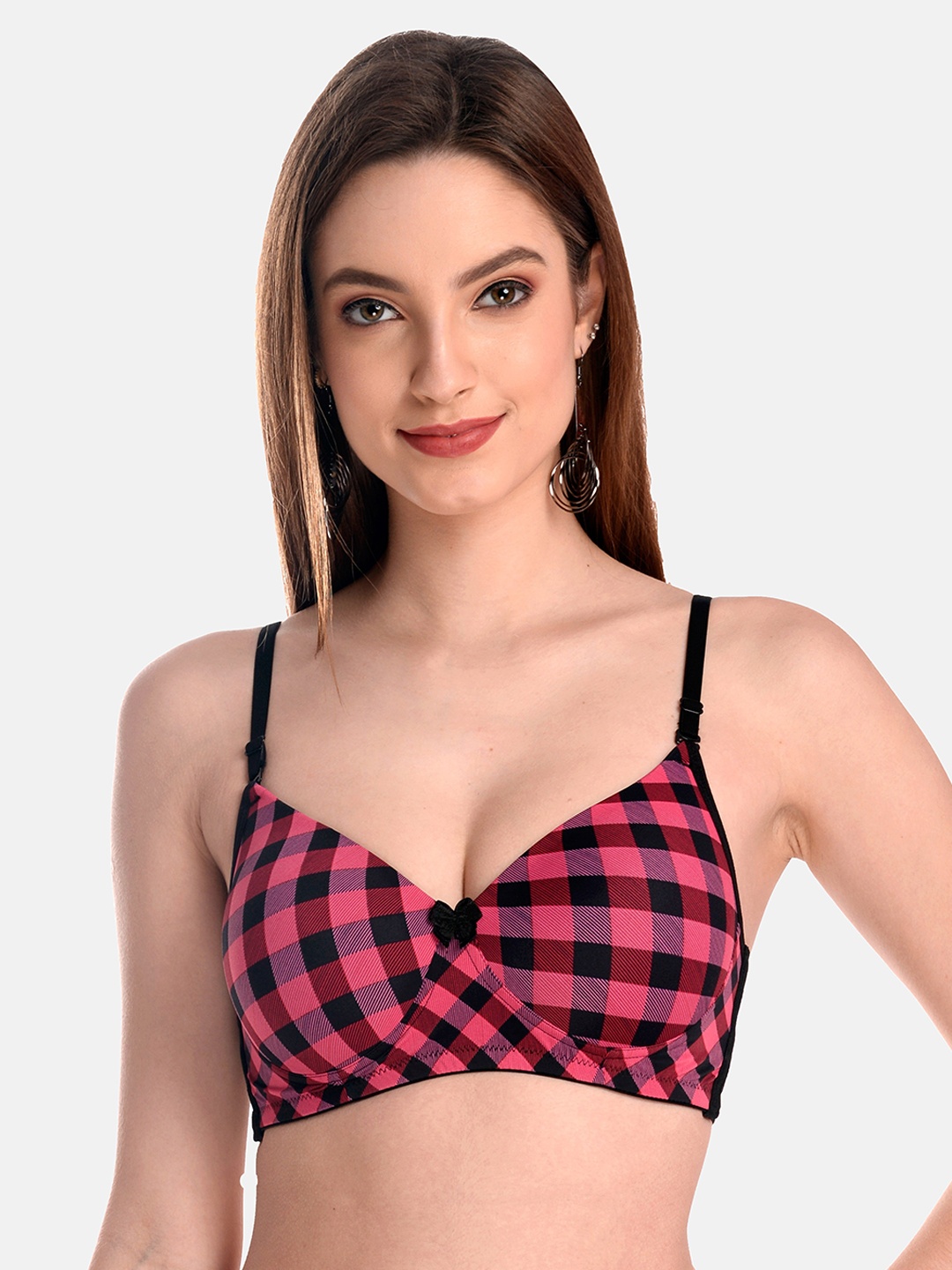 

LOTUSLEAF Black & Pink Lightly Padded Bra
