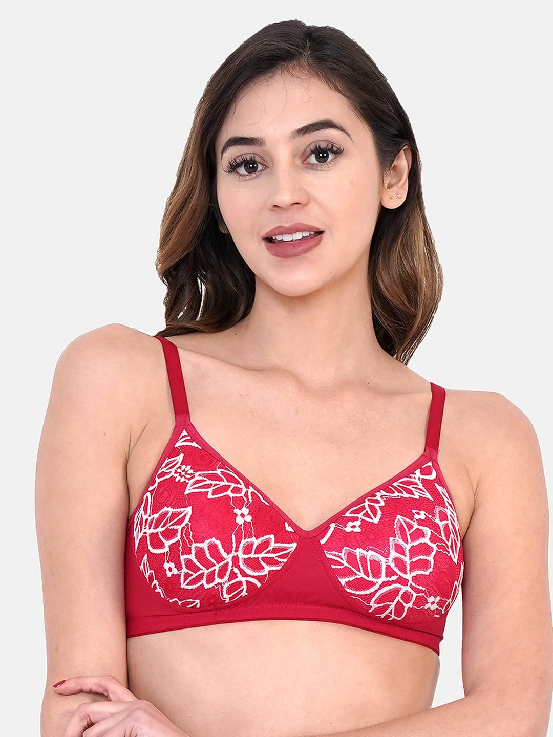 

LOTUSLEAF Fuchsia Pink & White Floral Lace Bra - Lightly Padded
