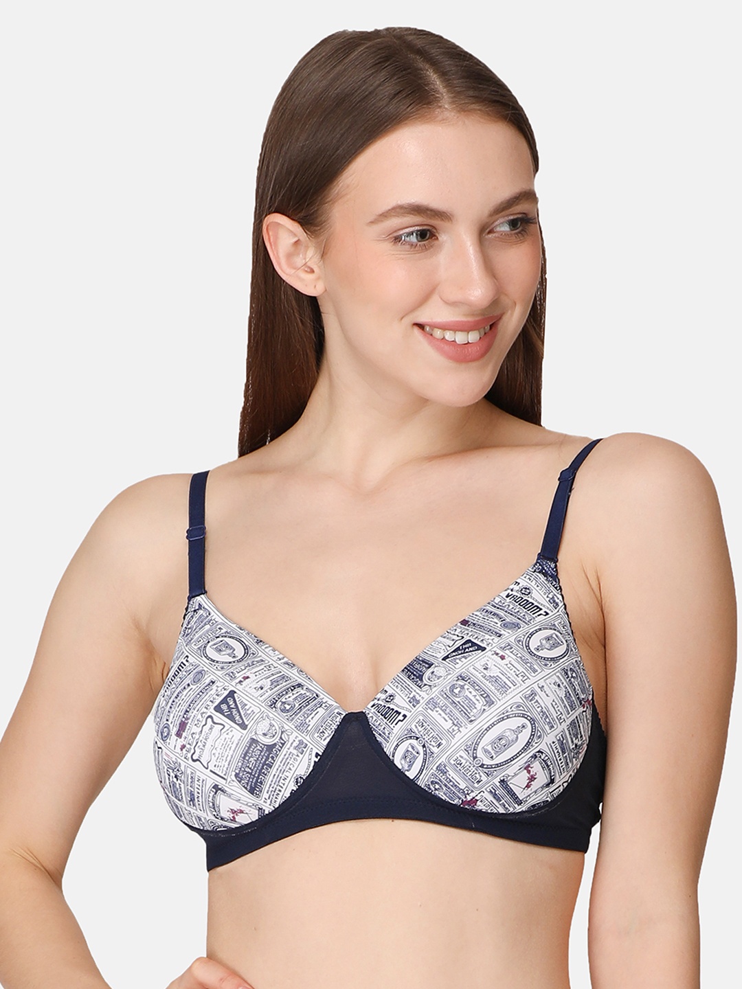 

LOTUSLEAF Blue & White Graphic Lightly Padded Bra LBR00080903-30B-Blue