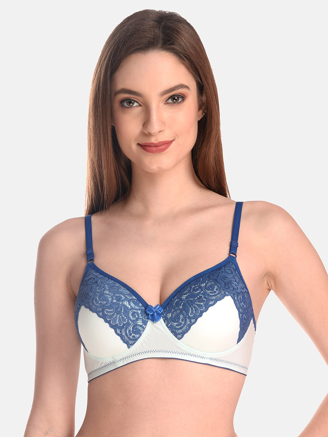 

LOTUSLEAF Women Blue & White Floral Bra Lightly Padded
