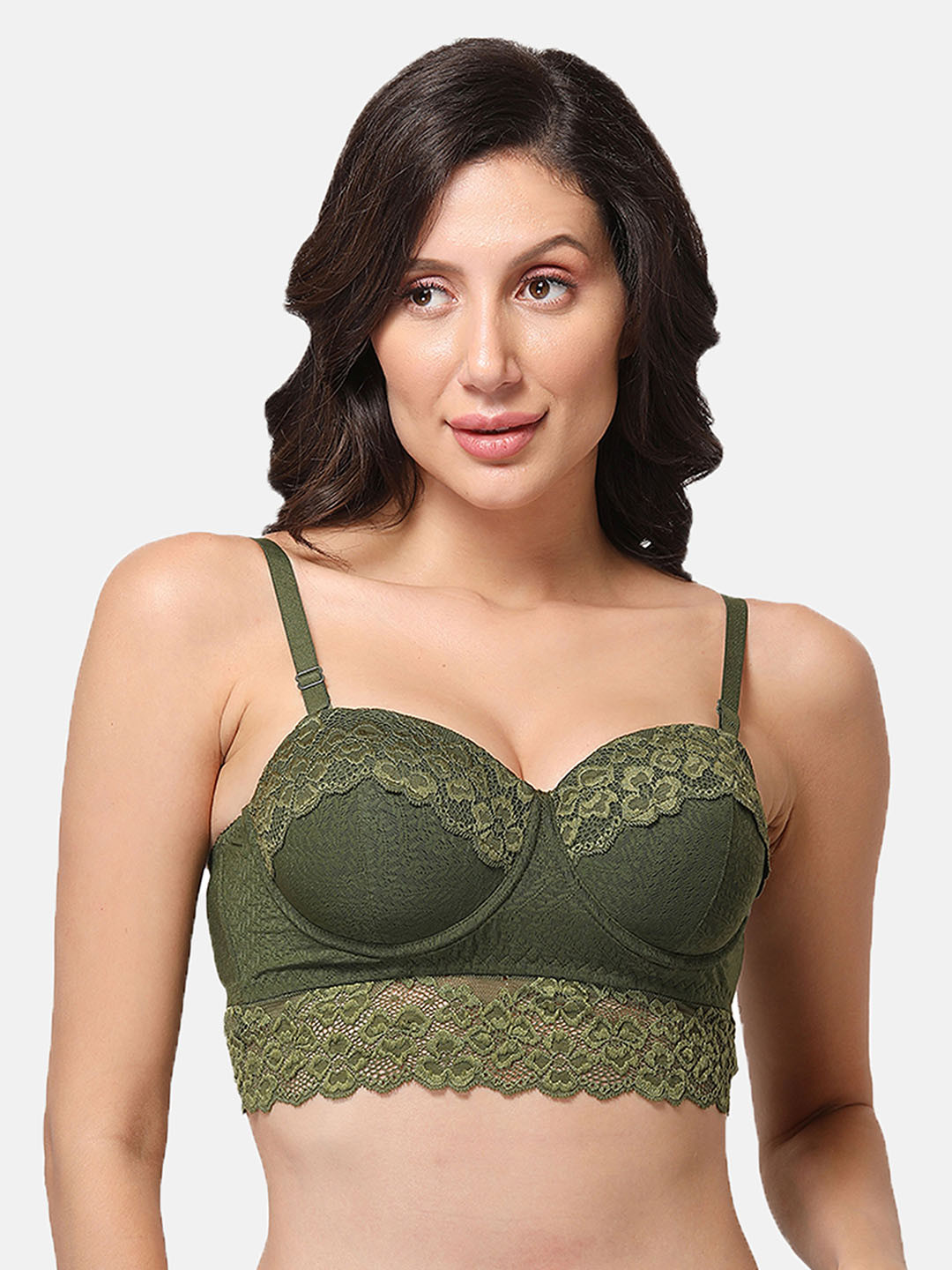 

LOTUSLEAF Green Floral Bralette Bra Underwired Lightly Padded