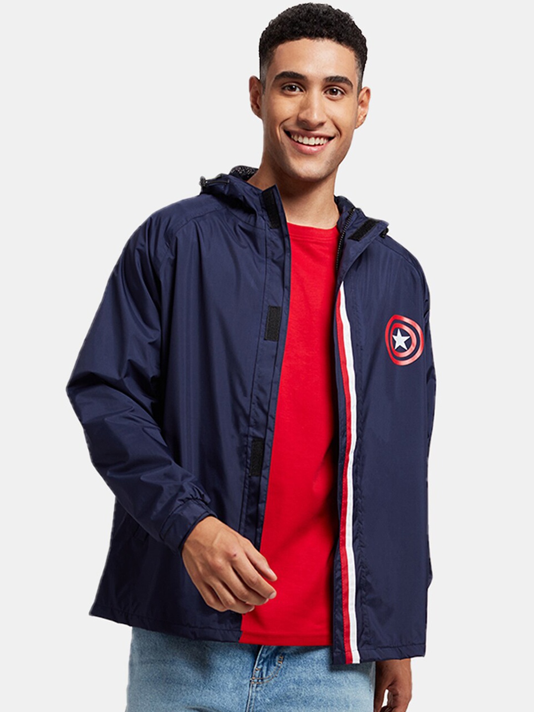 

The Souled Store Men Navy Blue Red Windcheater Tailored Jacket