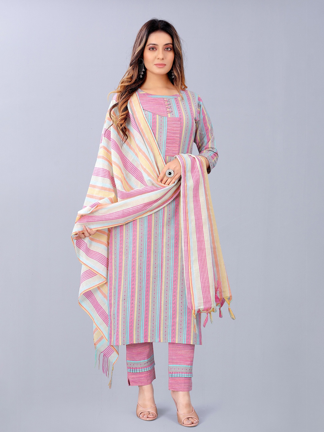 

ASPORA Pink & Multicoloured Pure Cotton Unstitched Dress Material