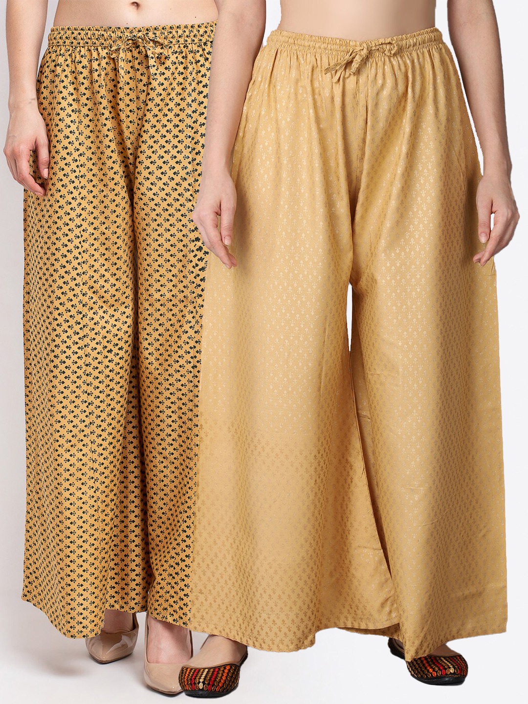 

GRACIT Women Beige & Black Pack of 2 Floral Printed Flared Ethnic Palazzos