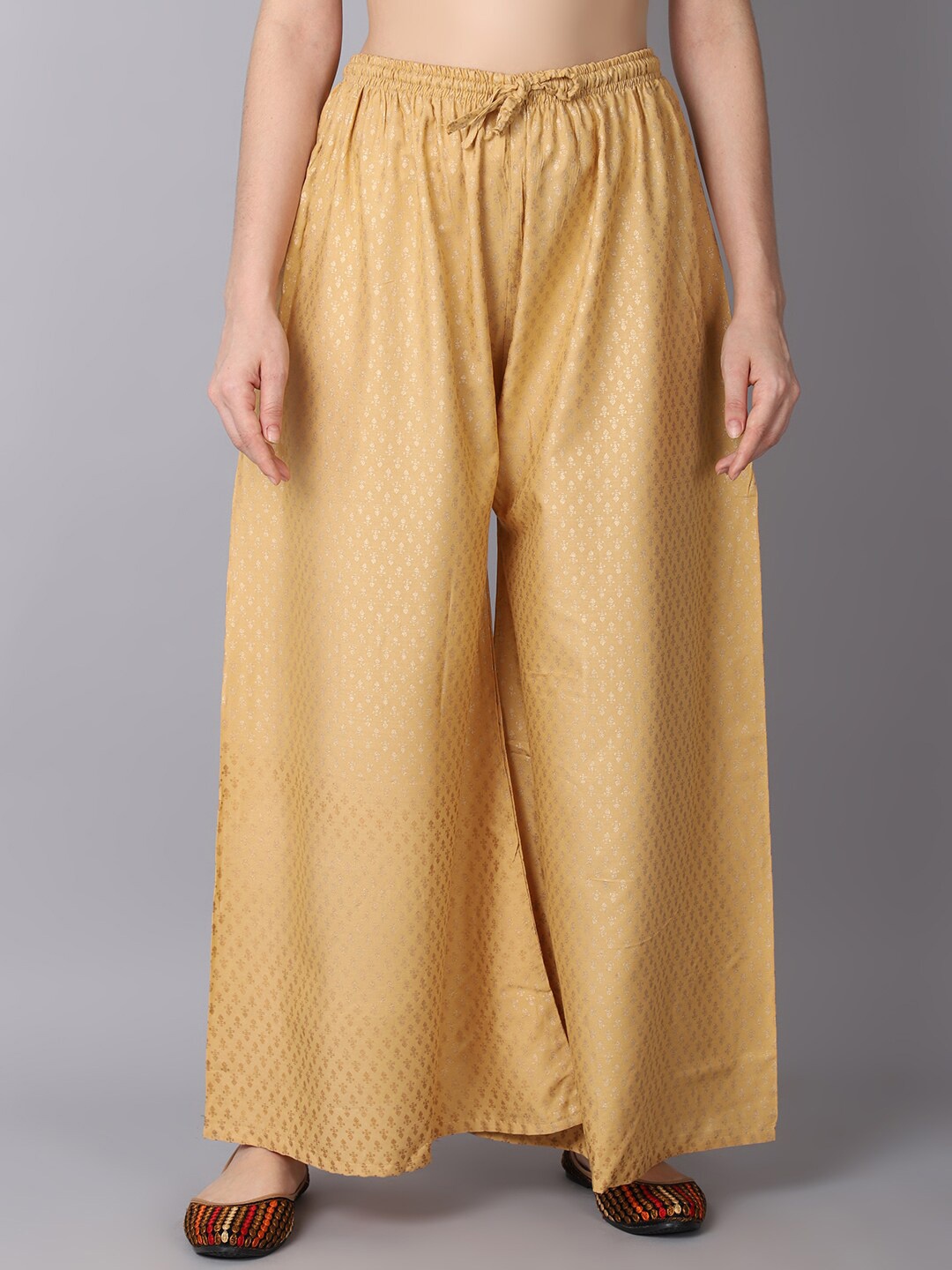 

GRACIT Women Beige Ethnic Motifs Printed Flared Knitted Ethnic Palazzos
