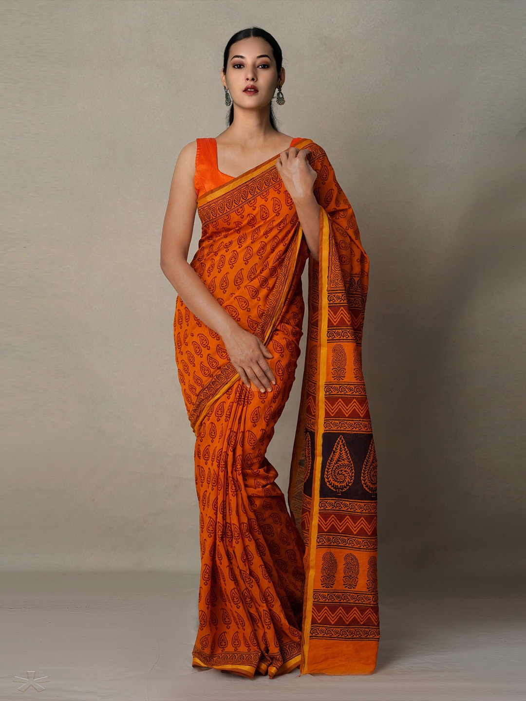 

Unnati Silks Rust & Gold-Toned Bagh Zari Chanderi Saree