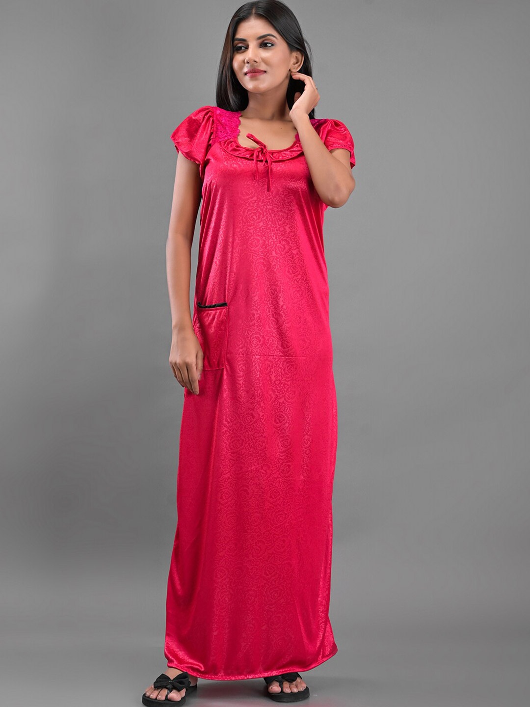 

Apratim Pink Printed Maxi Nightdress
