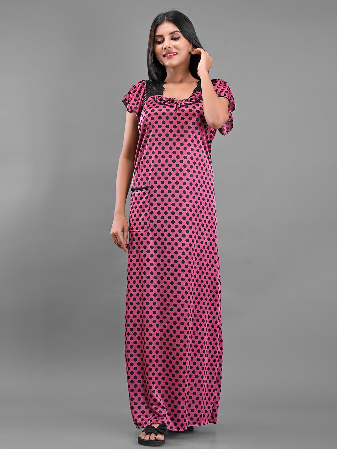

Apratim Rose Gold Printed Maxi Nightdress