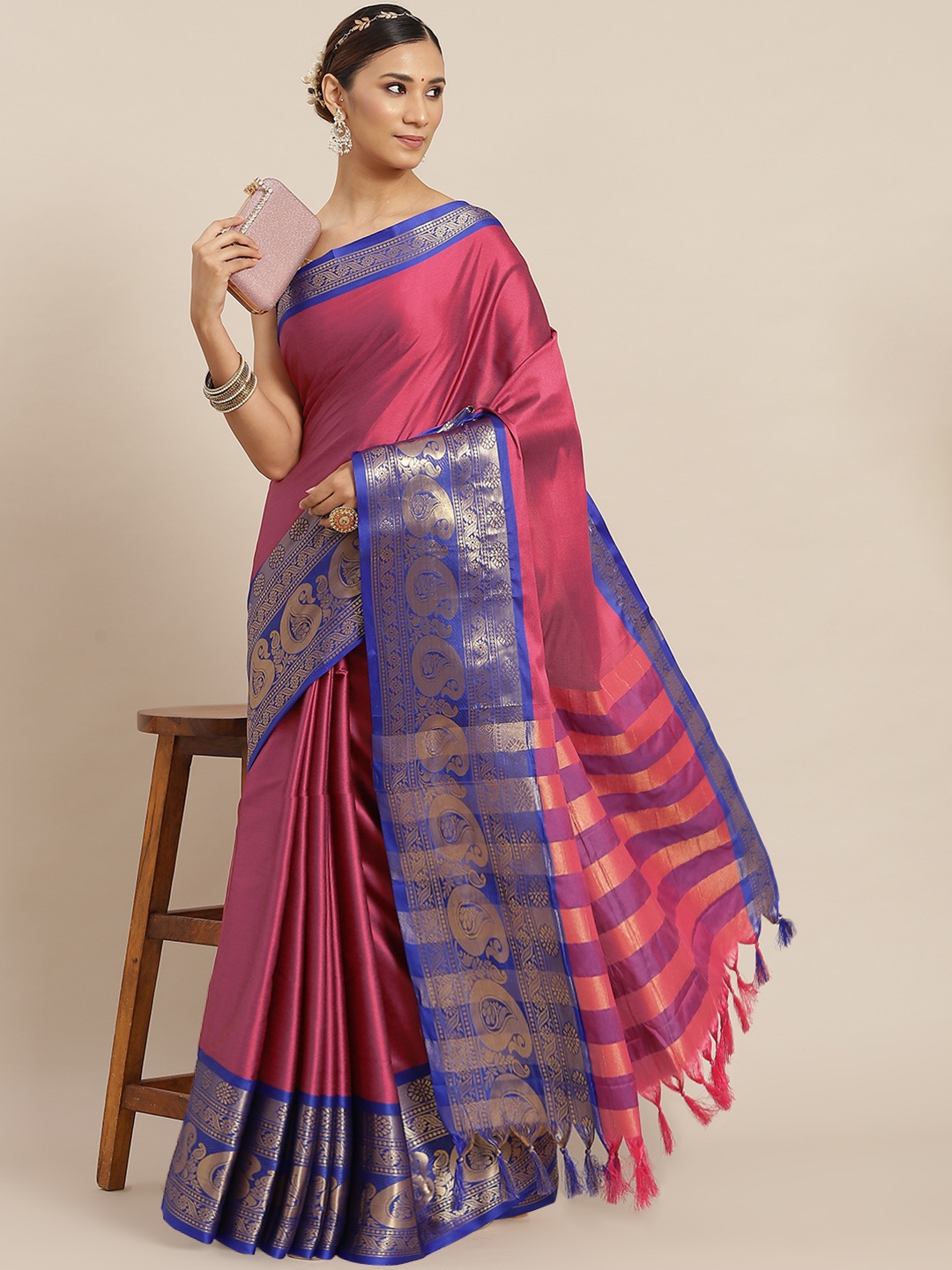 

Ishin Magenta & Blue Zari Mysore Silk Saree