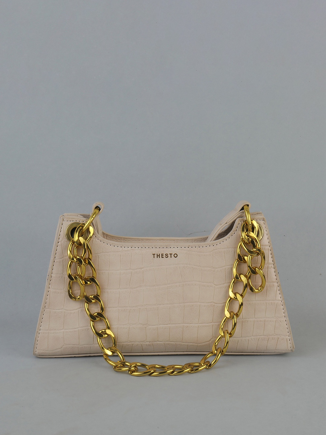 

THESTO White Animal Textured PU Swagger Shoulder Bag
