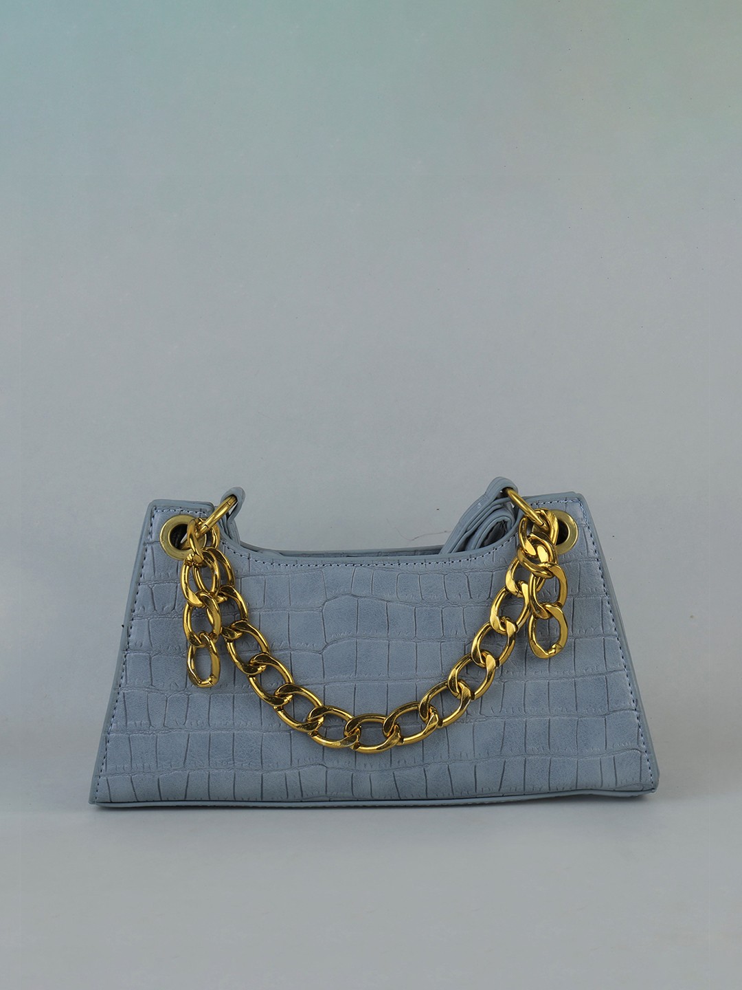 

THESTO Blue Animal Textured PU Swagger Hobo Bag with Tasselled