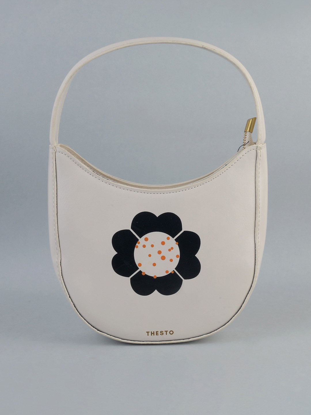 

THESTO White Embellished PU Shopper Hobo Bag with Applique