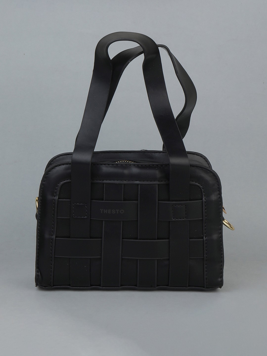 

THESTO Black Textured Structured Handheld Bag