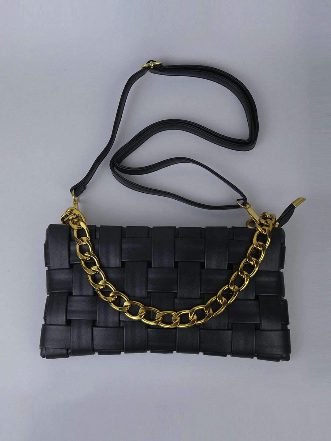 

THESTO Black Textured Structured Sling Bag