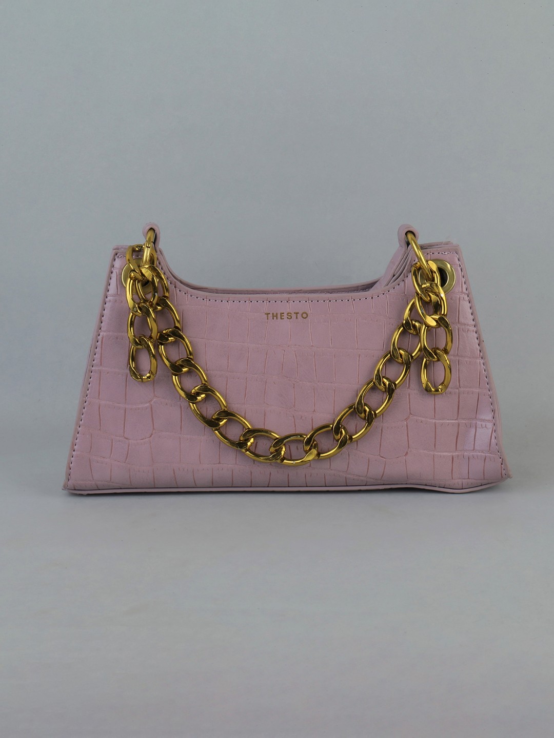 

THESTO Purple Textured PU Structured Shoulder Chain Bag
