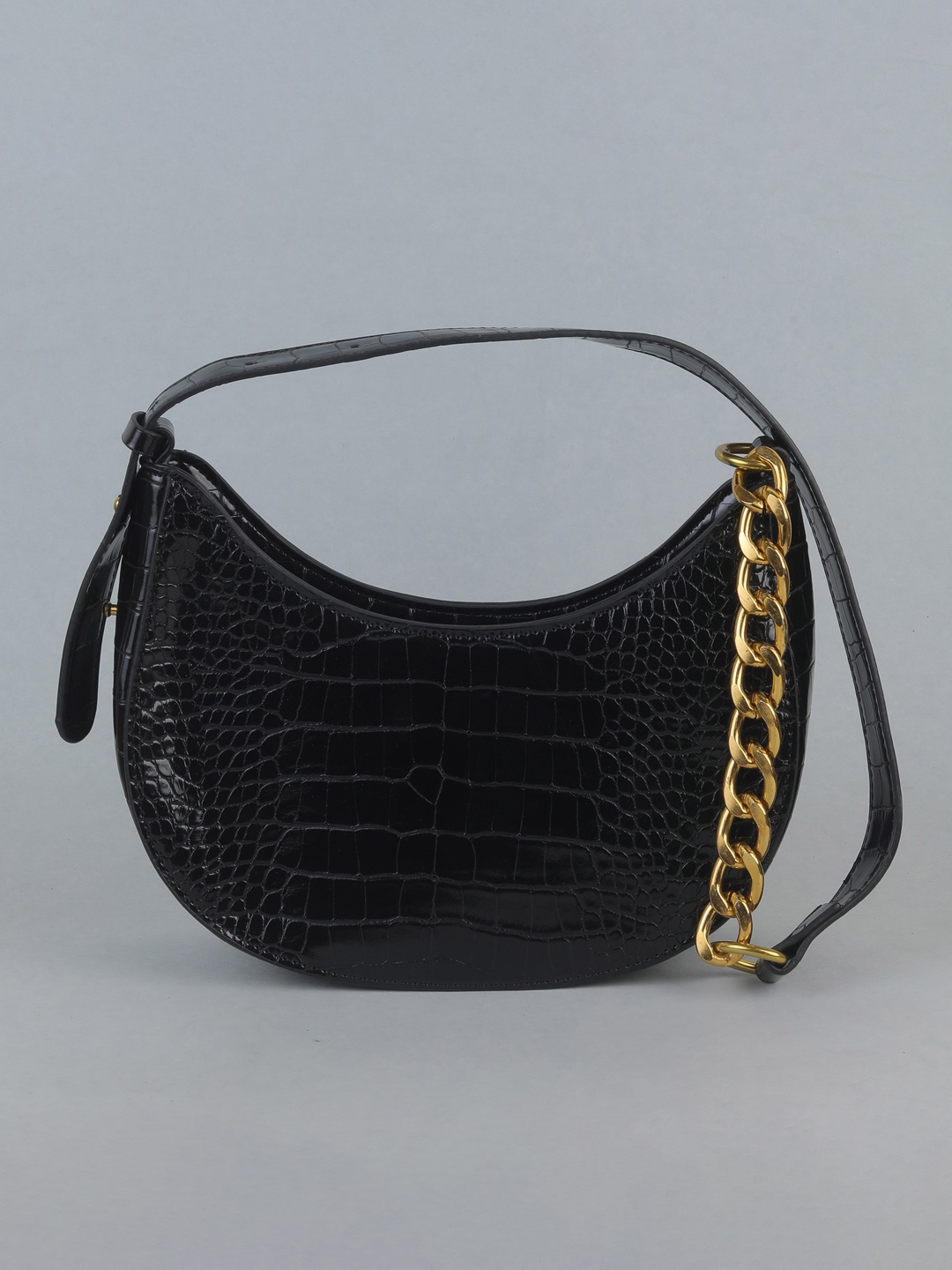 

THESTO Black Animal Textured PU Bowling Hobo Bag