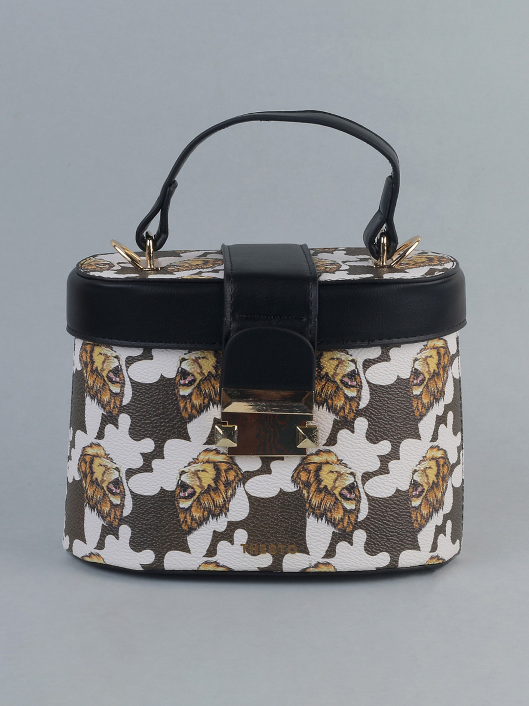 

THESTO Brown Floral Printed PU Structured Satchel
