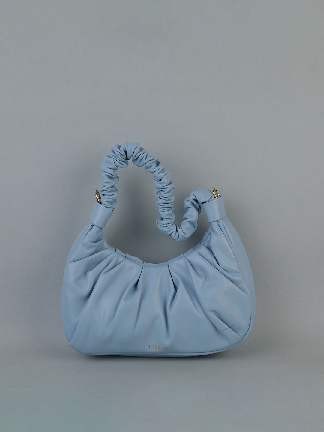 

THESTO Blue PU Bucket Hobo Bag with Tasselled