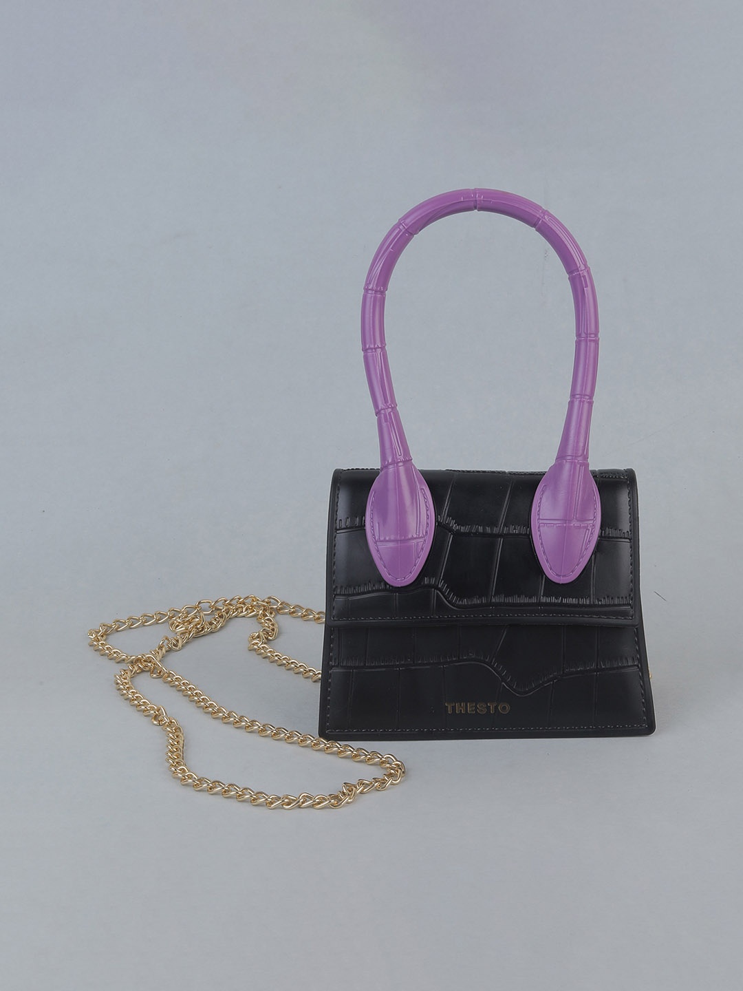 

THESTO Purple Striped PU Structured Shoulder Bag