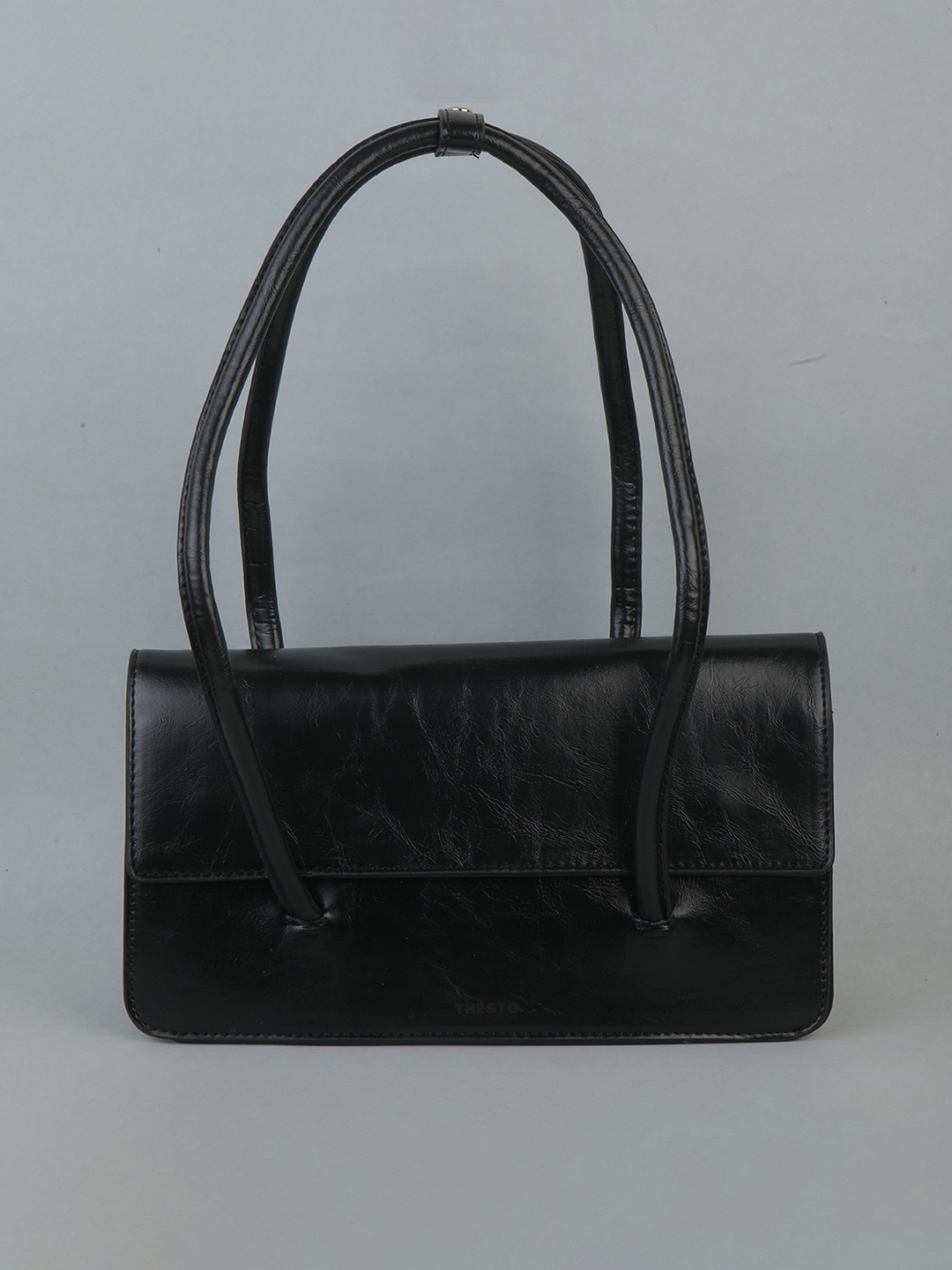 

THESTO Black PU Oversized Structured Tote Bag