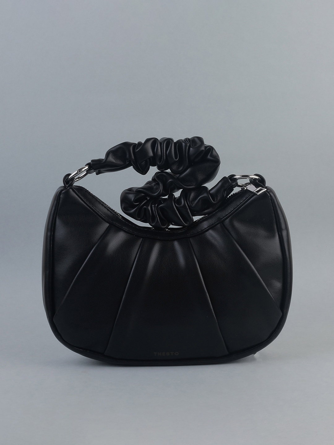 

THESTO Black PU Bucket Sling Bag with Bow Detail