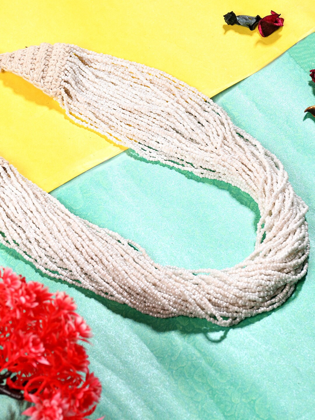 

Bamboo Tree Jewels White & Gold-Toned Long Beaded Necklace