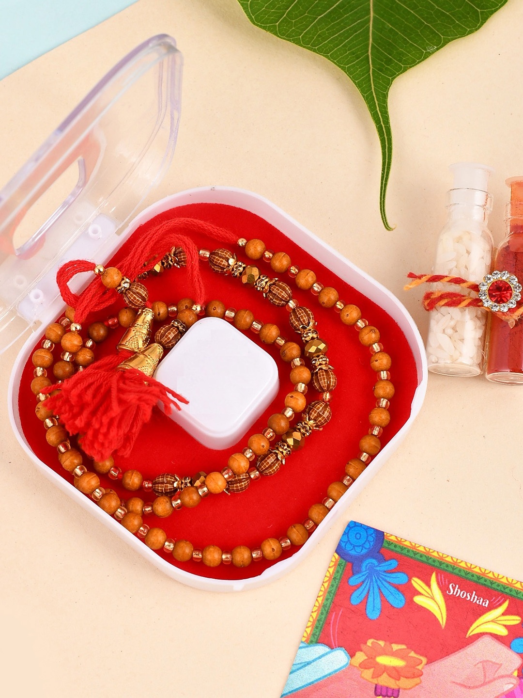 

Shoshaa Men Red & Brown Rudraksh-Beaded Rakhi