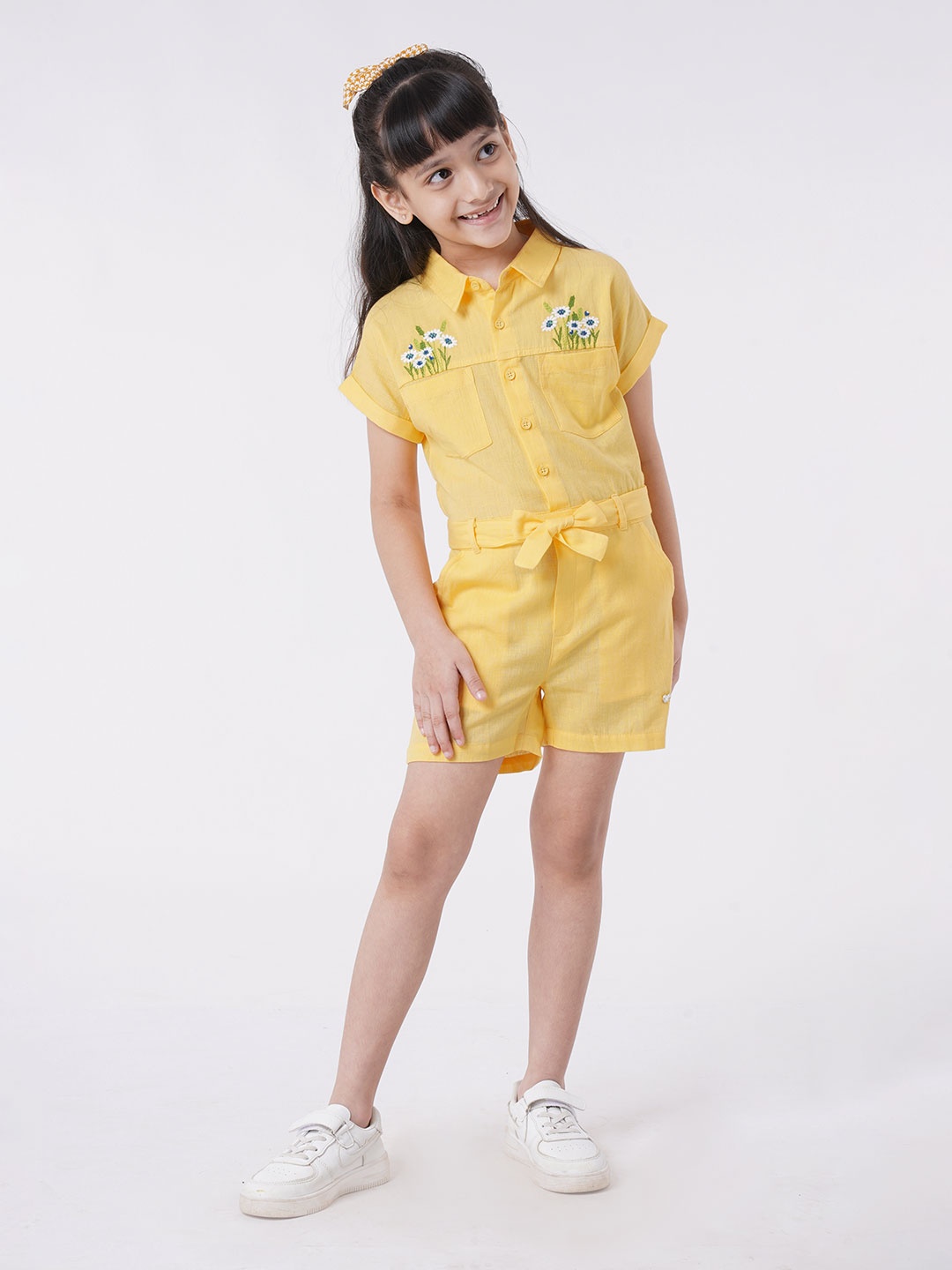

Ed-a-Mamma Girls Yellow & Blue with Embroidered Jumpsuit