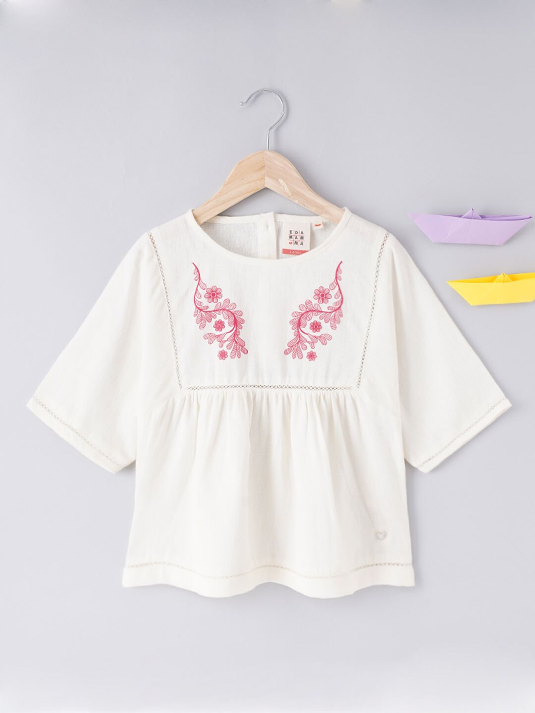 

Ed-a-Mamma Girls White Floral Embroidered Top