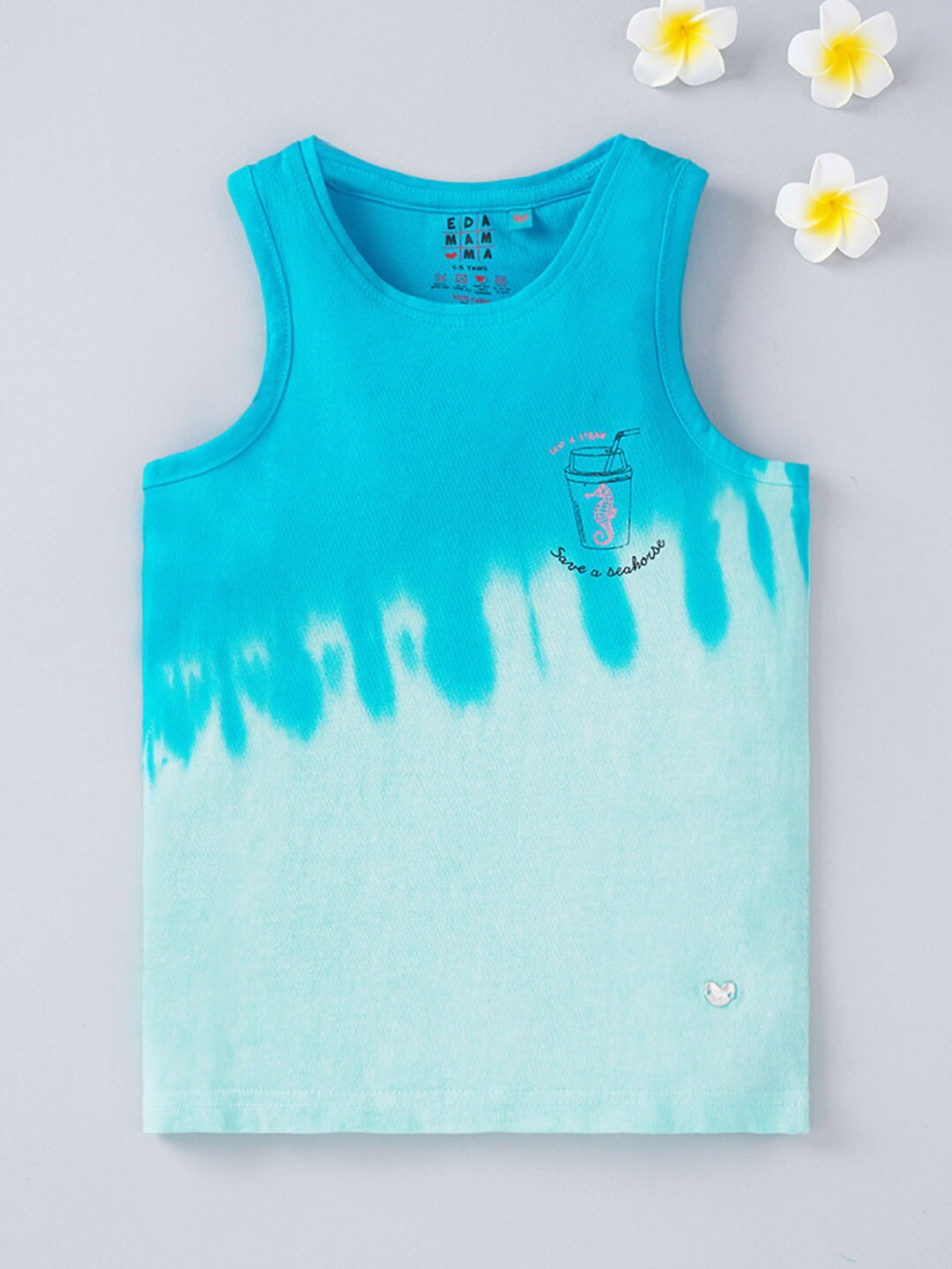 

Ed-a-Mamma Girls Blue Printed Applique T-shirt