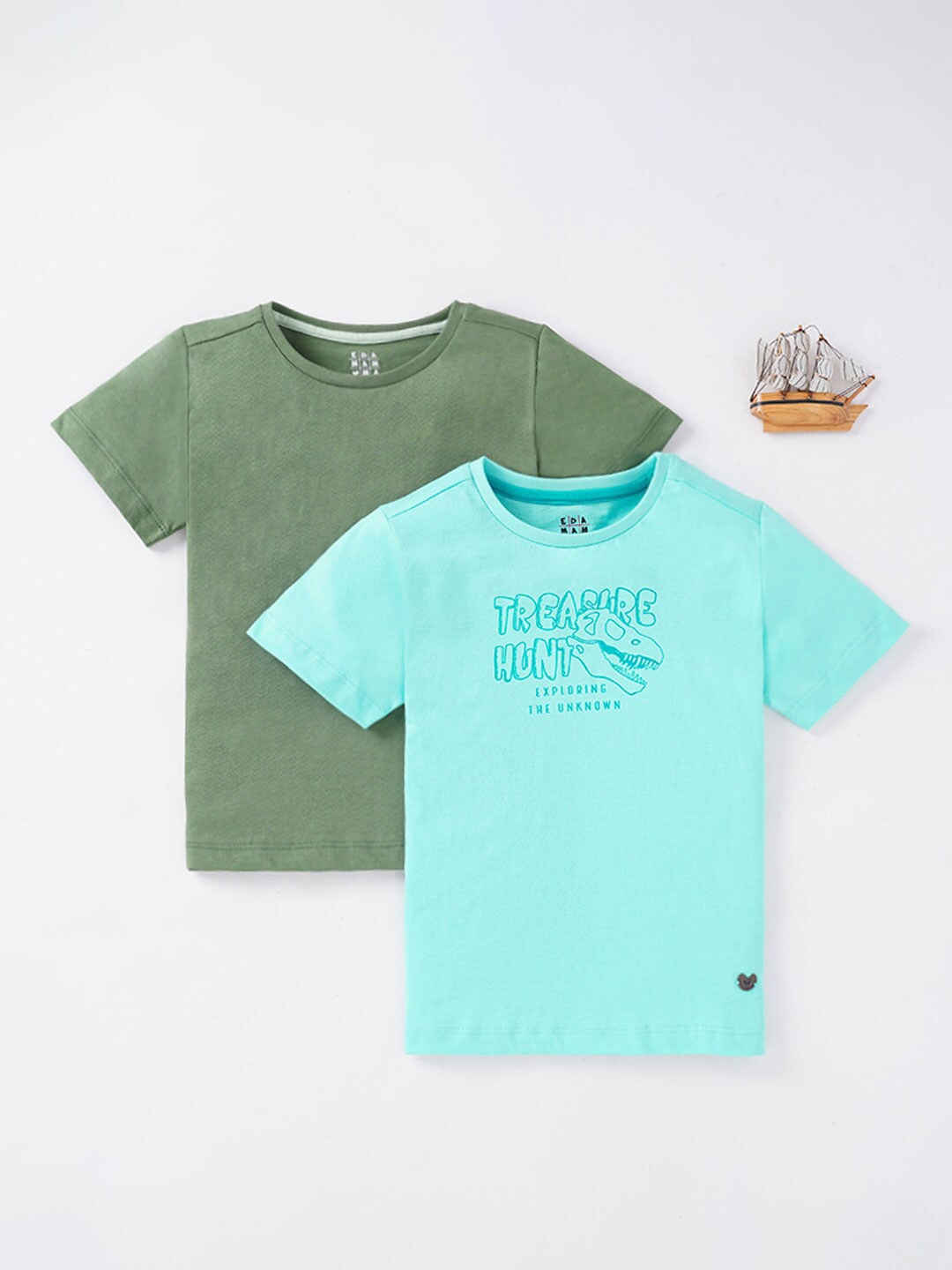 

Ed-a-Mamma Boys Green & Blue Typography 2 Printed Applique T-shirt