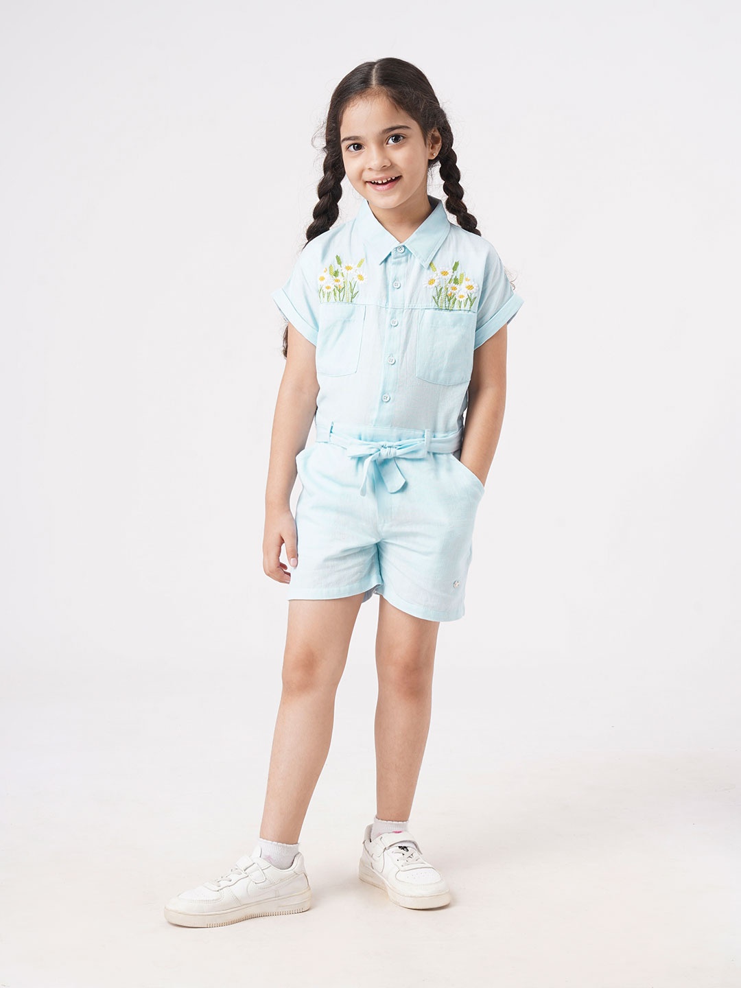 

Ed-a-Mamma Girls Blue & Green with Embroidered Jumpsuit