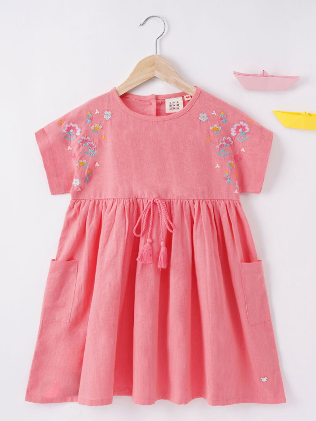 

Ed-a-Mamma Girls Pink & White Floral Empire Dress
