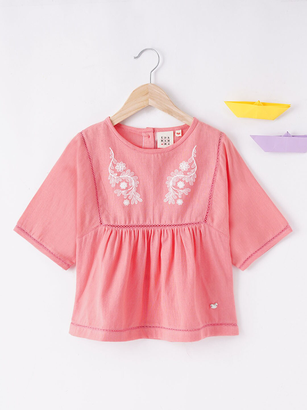 

Ed-a-Mamma Girls Pink & White Floral Pure Cotton Kaftan Top