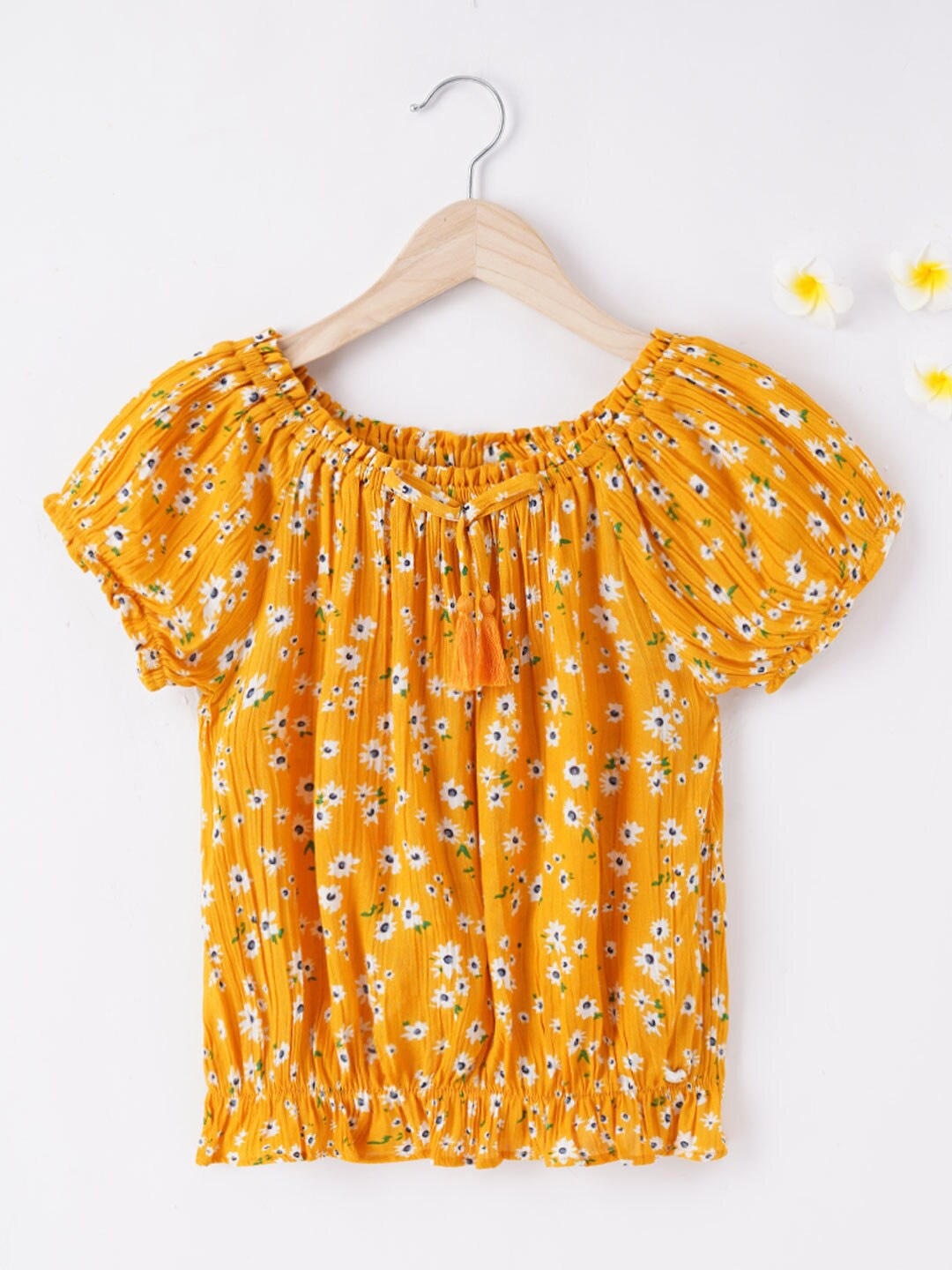 

Ed-a-Mamma Yellow & White Floral Print Off-Shoulder Bardot Top